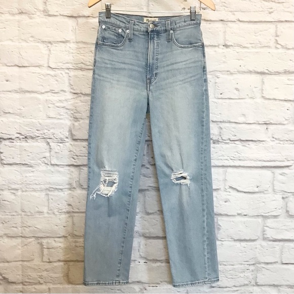 Madewell 27 Perfect Vintage Straight Jeans Women’s Light Wash Distressed ND515 - Picture 2 of 12